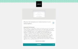 uber driver signup background check disclosure and authorization page